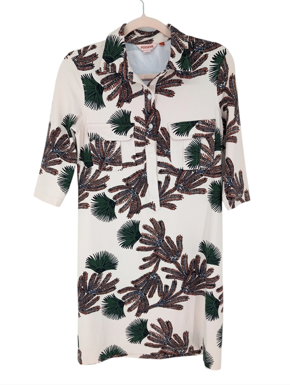 Persifor Winpenny Shirt Dress Tropical Leaf Print Tuckernuck Stretch Small